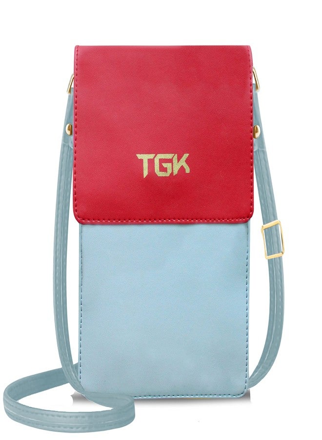 TGK Women's Small Cross-Body Phone Bag Stylish PU Leather Mobile Cell Phone Holder Pocket Purse Wallet Sling Bag Mini Shoulder Bags (Sky Blue, Red) - Image 1